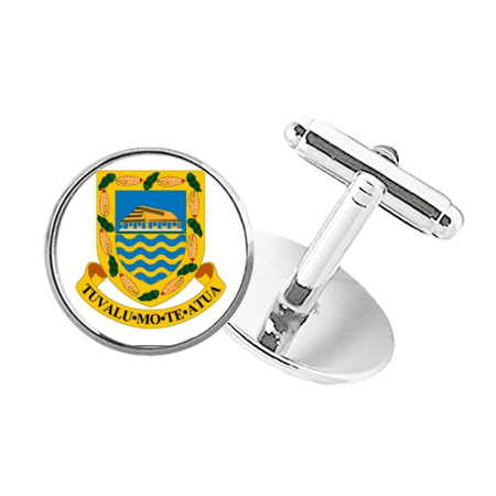 Tuvalu Oceania National Emblem Round Button Cuff Clip Stud Cufflinks