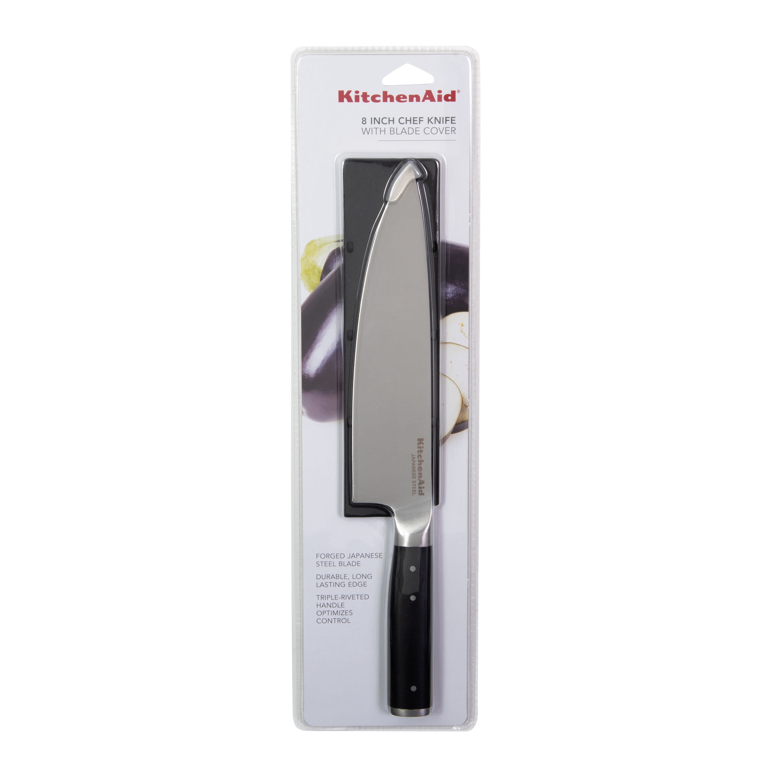 Kitchenaid Gourmet Forged Triple-Rivet Chef Knife with Blade Cover, 8-inch, Black