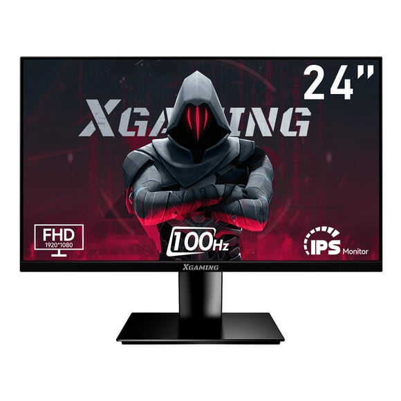 XGaming 24 Inch Monitor, FHD 100Hz 1080P, IPS 16:9 Frameless Computer Monitor, 99% sRGB, Low Blue Light Eye Care, FreeSync, PC Screen Built-in Speakers, HDMI VGA Display, VESA, Tilt Adjustable, Black