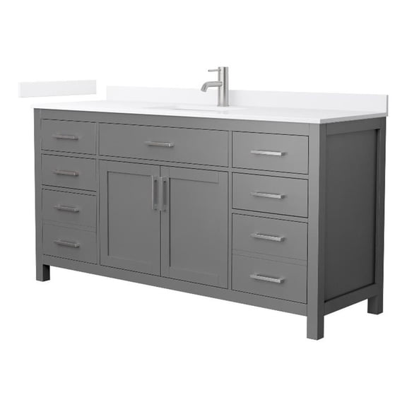 Beckett 66" Dark Gray Single Vanity & White Quartz Top (1-Hole) & Nickel Trim