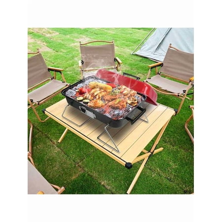 Foldable Portable Charcoal Grill With Lid - Compact Tabletop BBQ Grill For Backyard, Camping, Picnic & Beach, Outdoor Bonfire Cooking Kit