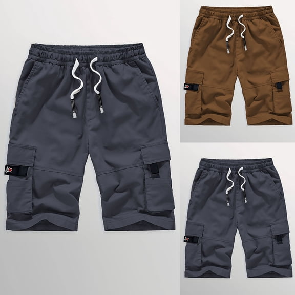 FRSASU Men's Cargo Shorts Elastic Waistband Drawstring Summer Casual Cotton Big & Tall Relaxed Fit Work Shorts Dark Gray