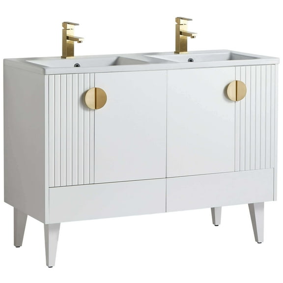 Venezian Collection - 48" Double White Bathroom Vanity, - Brass Handles.