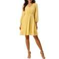 thumbnail image 3 of INSPIRE CHIC Women's Solid Cute V Neck Half Sleeve Flowy a-Line Chiffon Dress S Yellow, 3 of 7