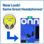 onn On-Ear Headphones Black Lightweight, Adjustable Headband, AUX Cord