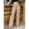 thumbnail image 2 of Pantalones elásticos de cintura baja para mujer con bolsillos Pantalones de vestir de pierna acampanada Pantalones pequeños para trabajo de oficina BusinessE-gray-low RiseX-Small, 2 of 5