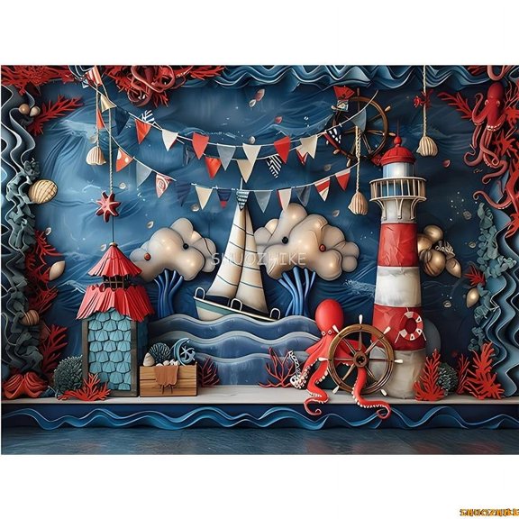 Navigation Sailboat Star Theme Photography Backdrops Birthday Party r Global Fishing Net Photo Studio Background TE-10