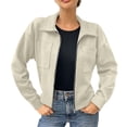 thumbnail image 3 of Luivaraty Womens Suede Jacket Long Sleeve Bomber Jacket Fashion Trendy Laple Zip Up Pockets Outwear Coat, S-2XL, 3 of 7