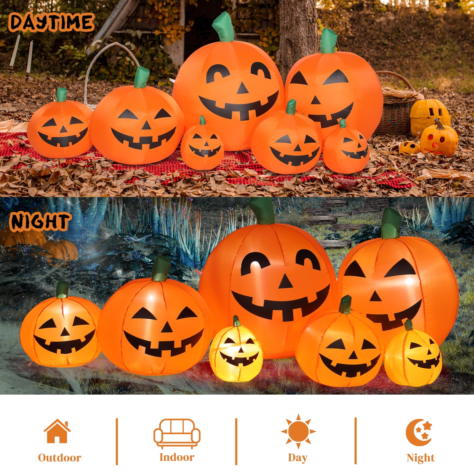 Astoutdoor 7 ft Pumpkin Inflatable Halloween Decoration with 7 LED String Lights