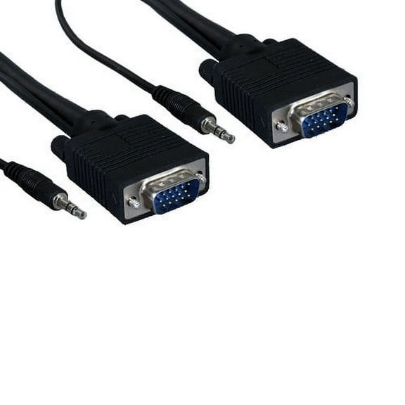 Kentek 6 Feet FT Super VGA SVGA HD15 15 pin video with 3.5mm AUX audio combo cable cord 28 AWG male to male M/M mini-coax twisted pairs molded black TV PC MAC Monitor