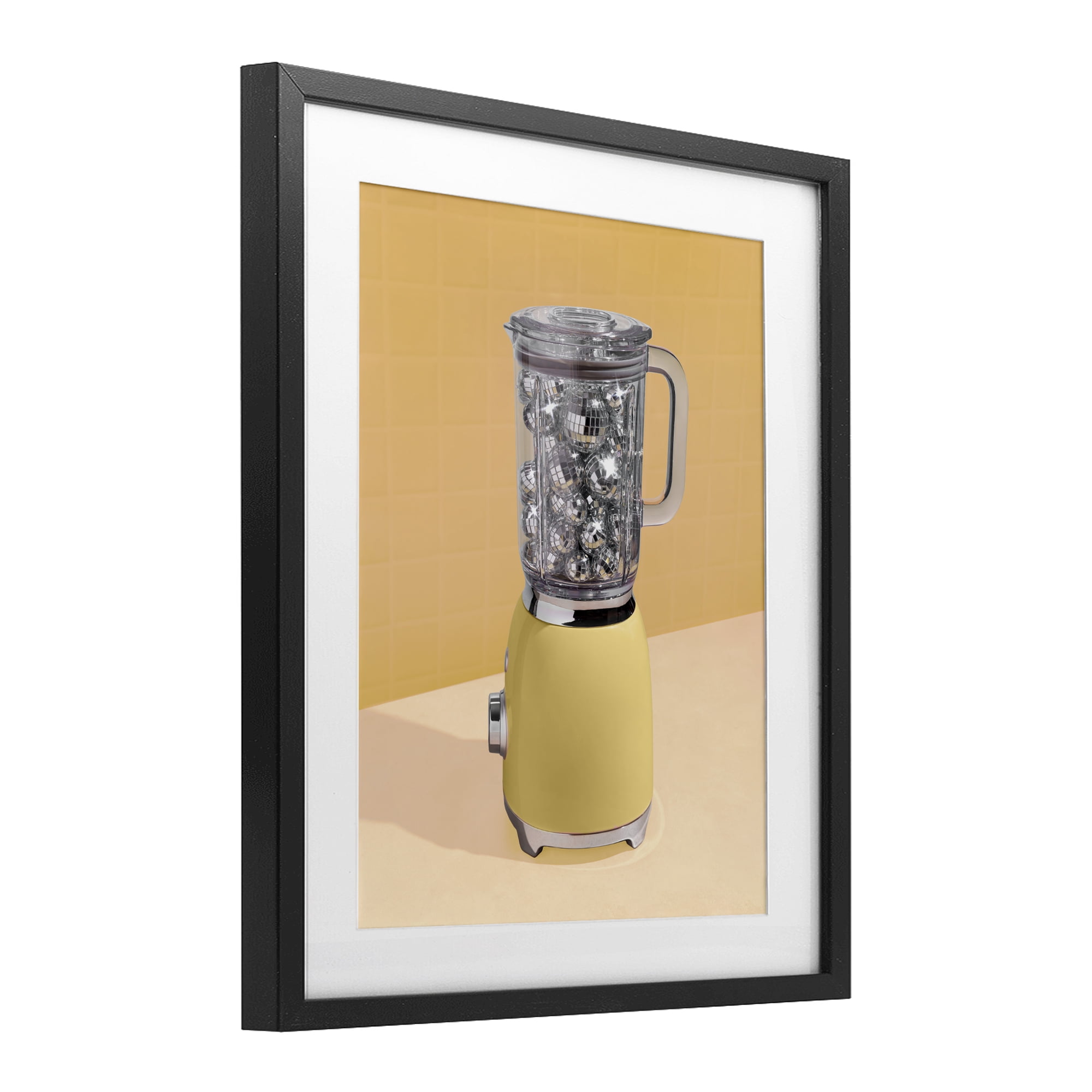 Stupell Industries Disco Drink Blender over Yellow Black Framed Print Under Glass, design by LISH Creative