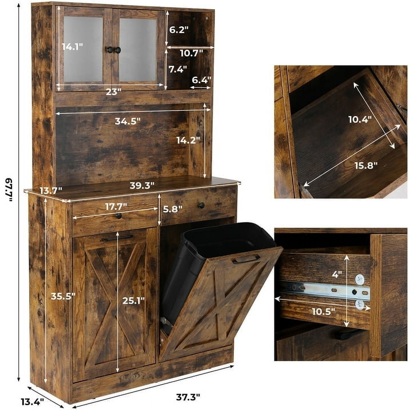 LAZY BUDDY Dual Tilt Out Trash Cabinet, 20 Gallon Kitchen Hidden Garbage Can Cabinet Tall Freestanding Kitchen Pantry Cabinet, Brown