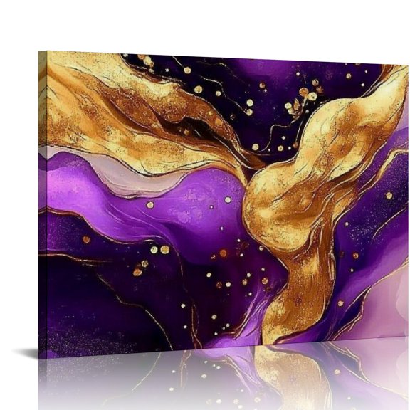 FCXZI Purple Wall Decor Abstract Marble Wall Art for Living Room Gold and Purple Texture Pictures Bathroom Colorful Fluid Lines Painting Fantasy Canvas Print Artwork Bedroom Home Decoration
