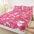 thumbnail image 3 of Feelyou Love Heart Teens Queen Sheet Sets, Glitter Pink Cartoon Flat Sheet, Romantic Valentine's Day Queen Fitted Sheet, Microfiber Bedroom Decor, 4 Pieces, 3 of 7