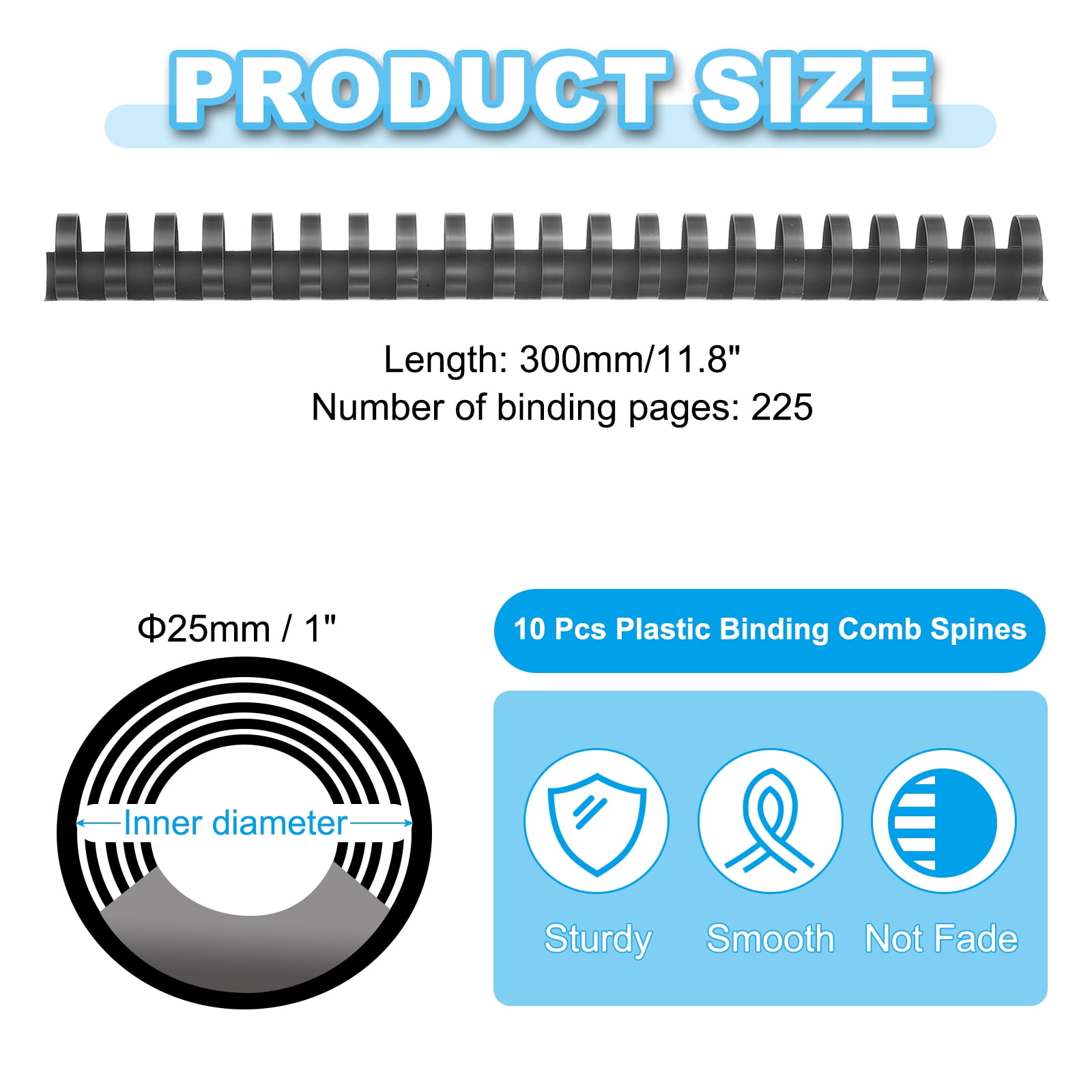 Uxcell 25mm (1") Plastic Binding Combs, 10 Pcs 21 Rings Comb Binding Spines 225 Sheet Capacity Letter Size for Binding Paper Sheets, Black