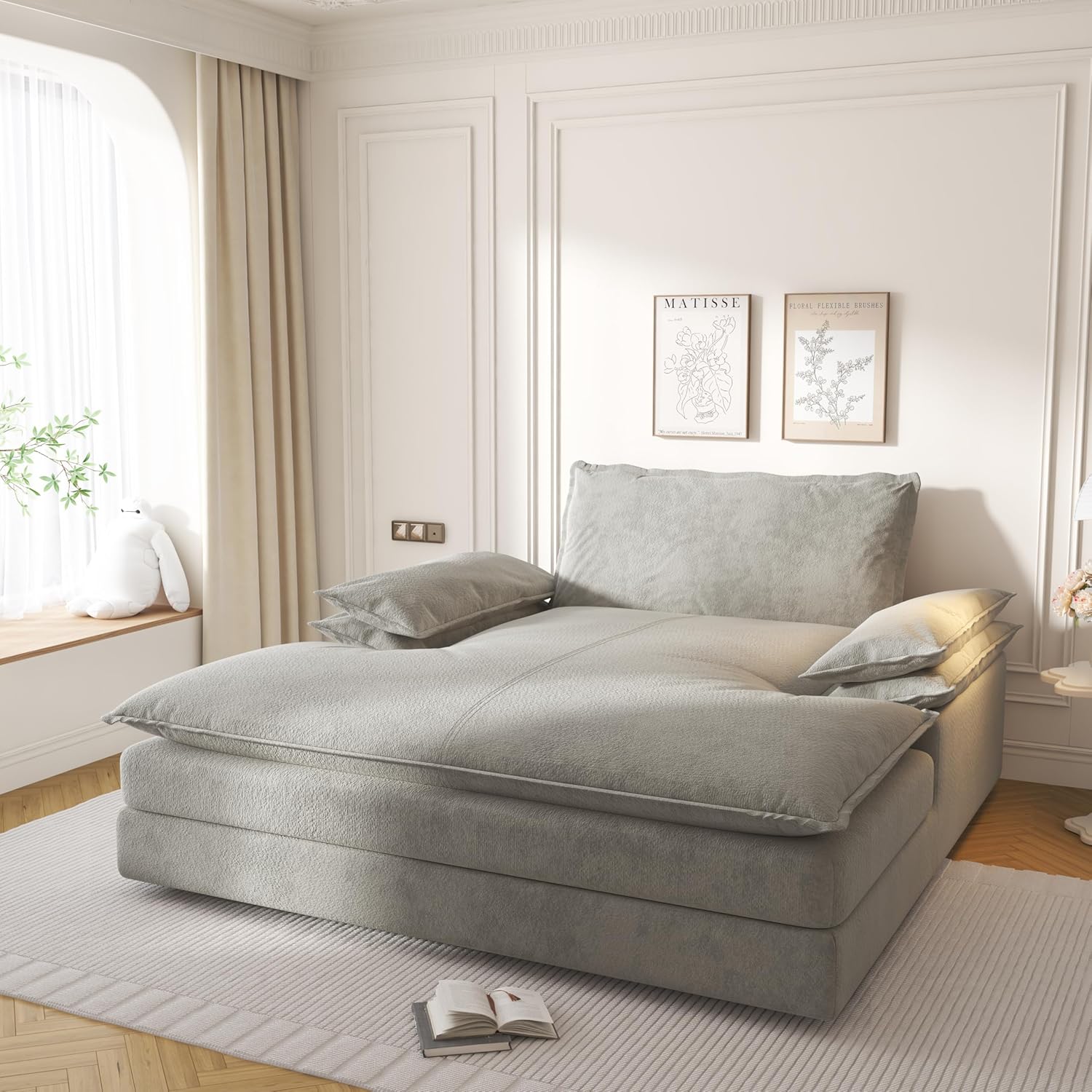 80'' Oversized Chaise Lounge Chair Indoor, Cloud Sofa Couch, Modern Deep Seat Recliner, Upholstered Chenille Sleeper Loveseat with Large Pillow Arms for Living Room, Apartment, Balcony, Grey