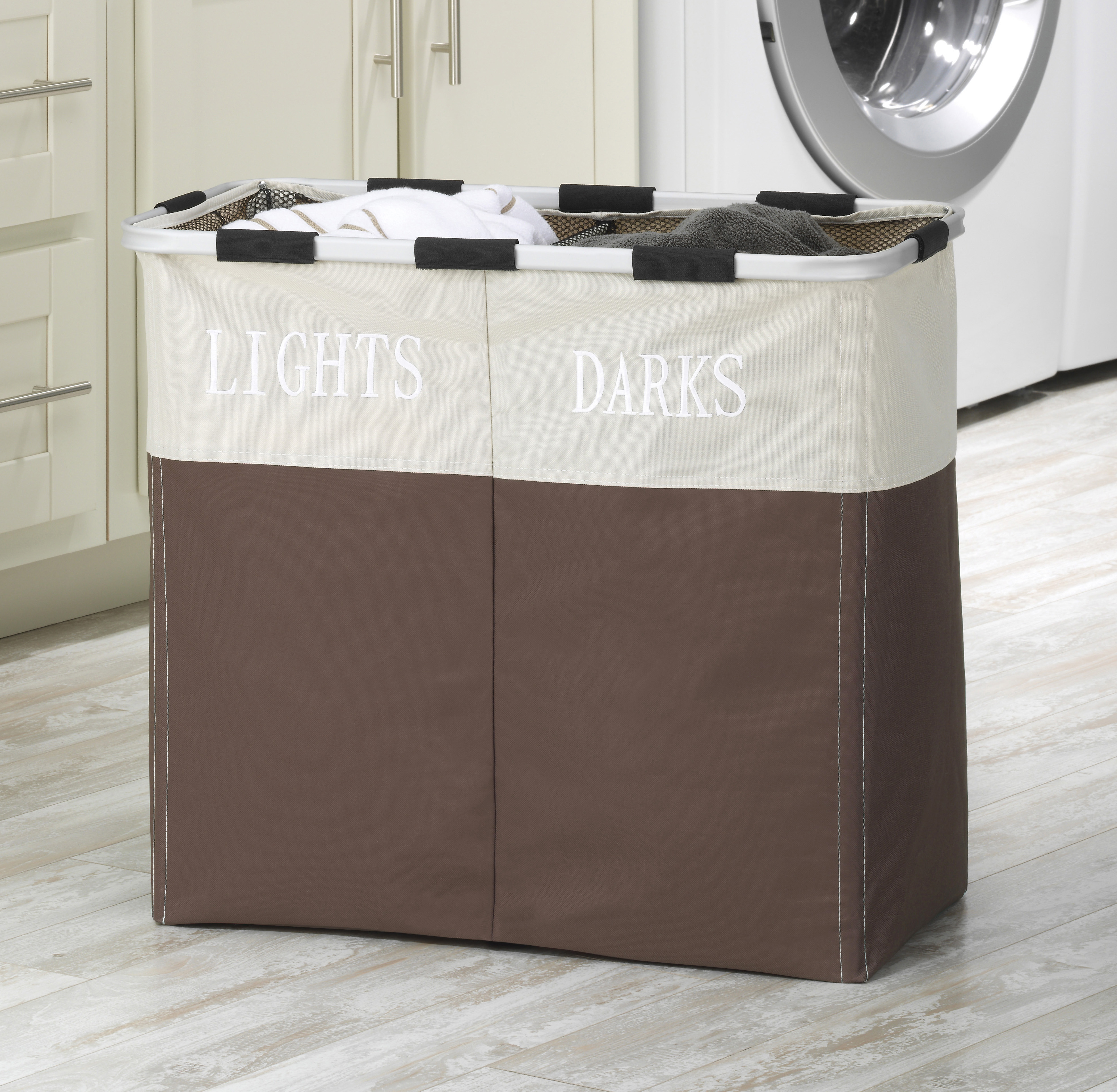 Whitmor Easycare Polyester Double Laundry Hamper - Lights and Darks Separator - Java - For Adult Use - image 3 of 7