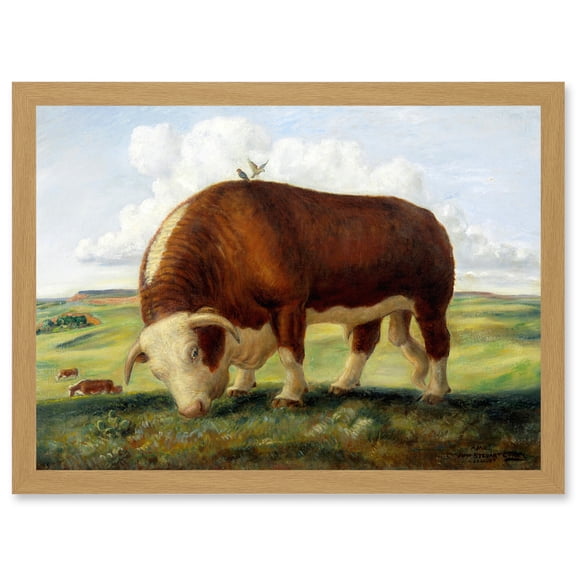 Curry Ajax Hereford Bull Cow Birds Landscape Painting Artwork Framed Wall Art Print A4