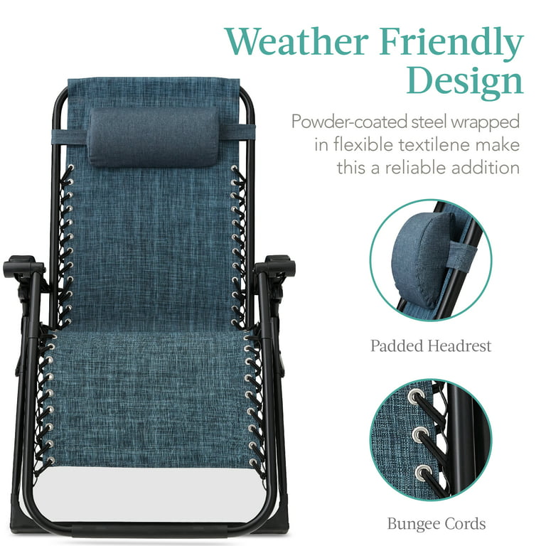 Best Choice Products Oversized Zero Gravity Chair, Folding Recliner w/ Removable Cushion, Side Tray - Graphite Blue