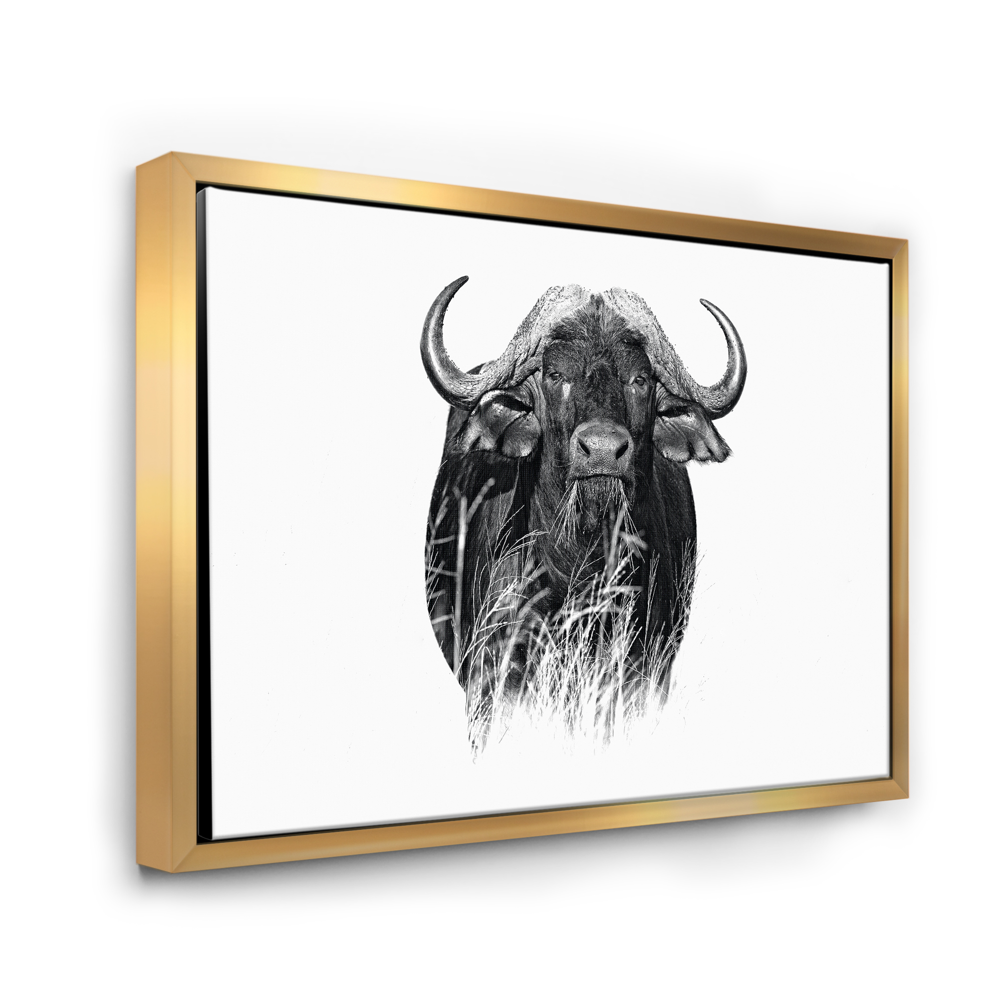 Designart 'Black and White Portrait Of Buffalo IV' Farmhouse Framed Canvas Wall Art Print