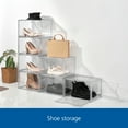 thumbnail image 5 of Mainstays 3 Pack Stackable Clear Glossy Plastic Drop Front Shoe Organizer, Adult Size, 1 Tier, 5 of 7
