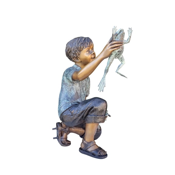 Nifao Little Boy Playing with Two Frogs Outdoor Fountain Statue, Bronze Garden Water Feature Sculpture for Patio & Yard – Garden Outdoor Decor Sculpture, 18"L x 16"W x 25"H