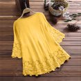 thumbnail image 5 of Blouses for Women Sawvnm Women Vintage Lace Patchwork Bow-Neck Three Quarter Blouses T-Shirt for Women,Yellow,4XL, 5 of 6