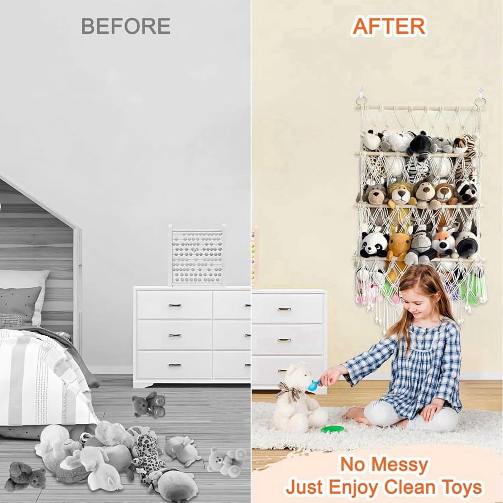 2X 3 Layer Wooden Stuffed Toy Net, Stuffed Animal Net or Hammock, Small Stuffed Animal Toy Storage Net