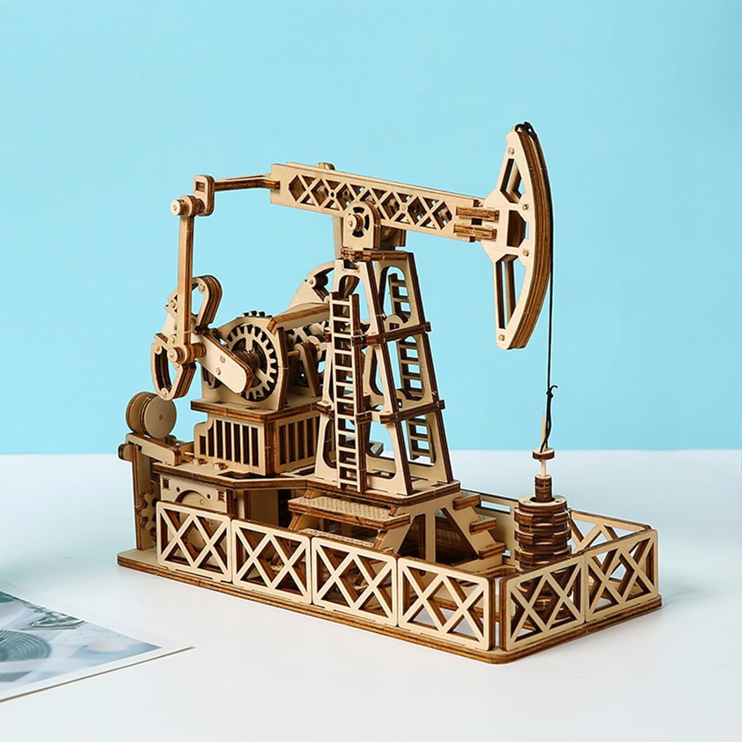 3D Wooden Puzzle for Adults, Mechanical Oil Well Drilling Rig Puzzle, DIY Vehicle Model Building Kit Handicraft Wood Craft Hobbies Toy, Birthday for Hobbyist 14+ Family Women Men, 186 Pcs