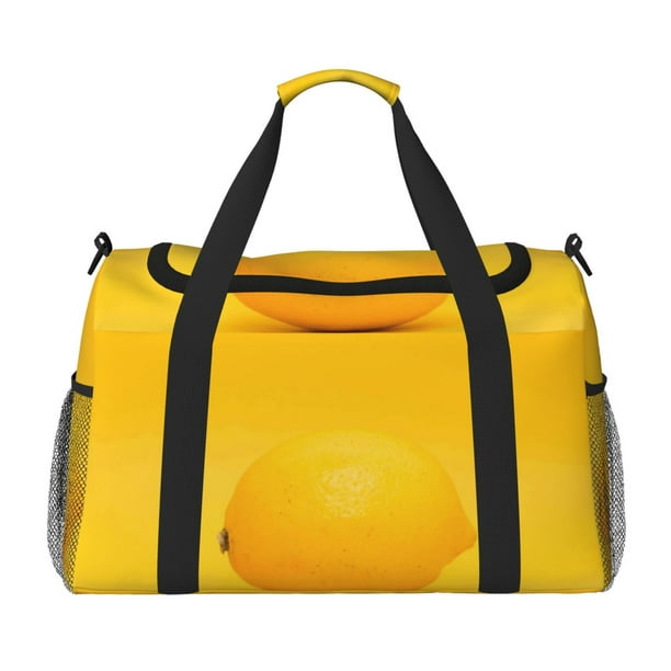 Balery Yellow Lemon Bolsa de Gimnasio para Mujeres, Bolsa de Viaje con Bolsillo Húmedo, Bolsa de Fin de Semana para Mujeres, Bolsa de Viaje Resistente al Agua