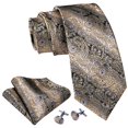 thumbnail image 3 of Juego de corbatas Barry.Wang de seda cachemir gris caqui de 150 cm, 3 of 6