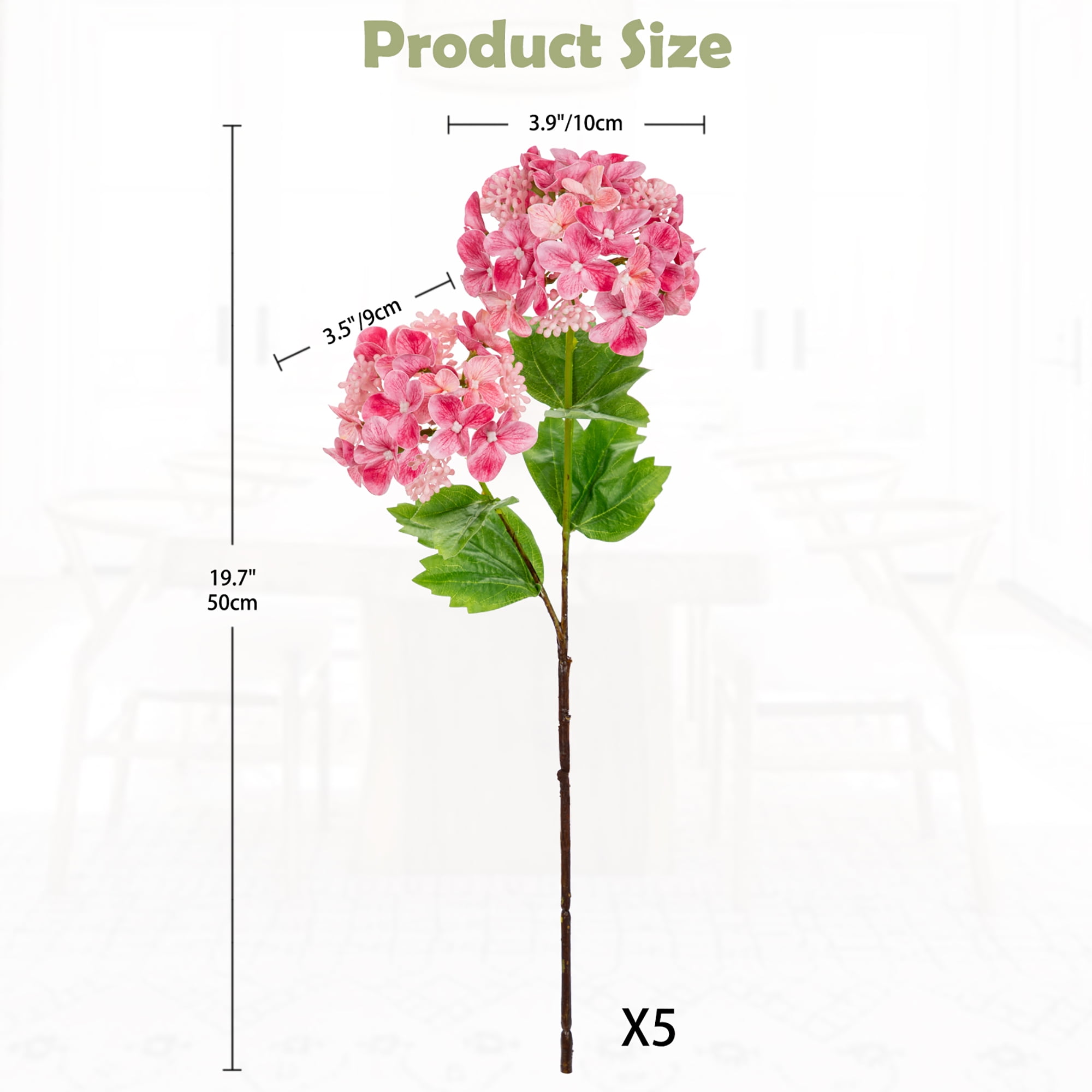 5 pcs Hydrangea Artificial Flowers 19"Real Touch 2 Flower Heads Faux Hydrangeas Realistic Silk Hydrangea Wedding Centerpieces for Tabletop Decor Indoor Outdoor Home Decor Pink