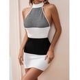 thumbnail image 2 of Birdeem Robe d'Été Serrée Aguichant pour Femmes Dos Ouvert Col Suspendu Couleur Contrastée Tricotée, 2 of 8