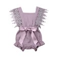 thumbnail image 2 of FOCUSNORM Infant New Born Girls Pure Romper with Ruffled Sleeves Big Bow, 2 of 7