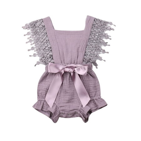 

Canrulo Newborn Baby Girls Ruffle Cotton Linen Romper Bodysuit Sunsuit Outfits Clothes Purple 18-24 Months