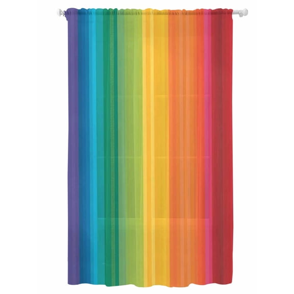 Sheer Curtains 84 Inches Long, Rainbow Striped Semi Sheer Curtains Light Filtering Window Treatment, Colorful Gradients Modern Abstract Art Privacy Voile Drapes for Living Room Bedroom 52x84 Inch