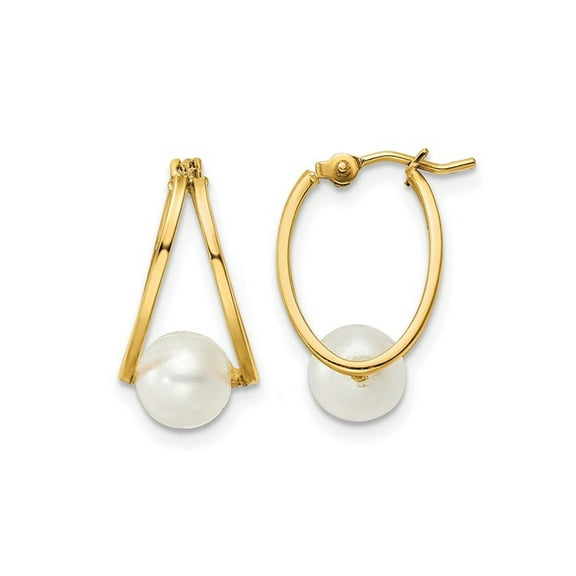 Gem & Harmony 14K Yellow Gold Freshwater Cultured White Pearl Hoop Earrings for Women