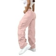 thumbnail image 5 of Tdoqot Womens Baggy Cargo Pants- Button Up Fashion Casual Elastic Waist Stretch Straight Leg Hiking Pants Pink Size M, 5 of 8