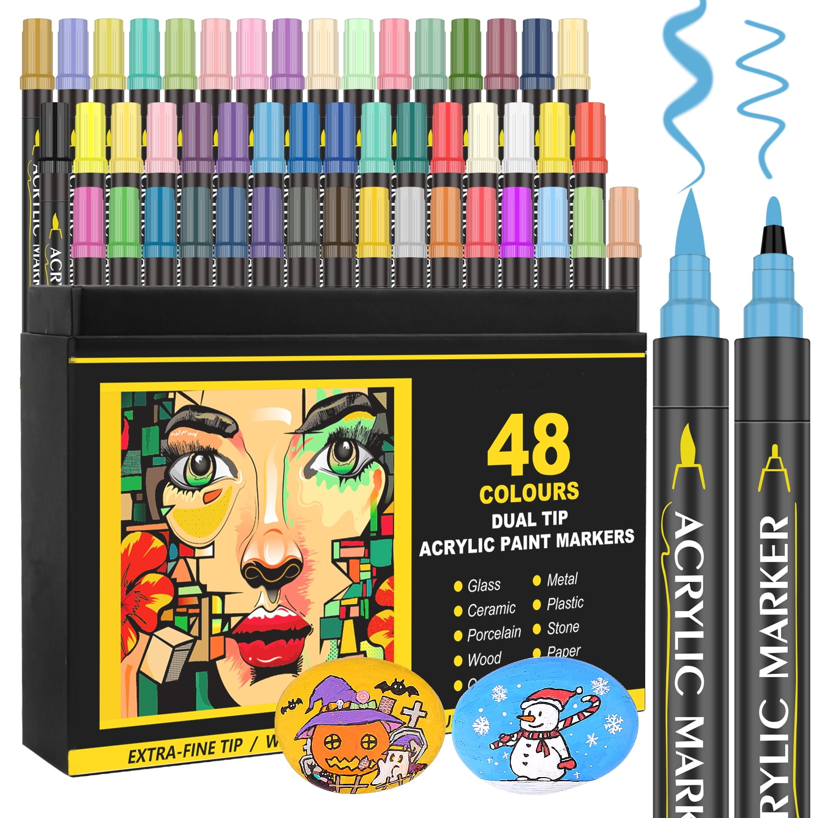 LIGHTWISH 48 Colors Acrylic Paint Markers,Upgraded Dual Tip and Dual Colors Acrylic  Paint Pens,Waterproof,Never Fade Paint Markers for rock  painting,wood,fabric,glass,canvas,stone,diy crafts - Yahoo Shopping