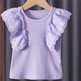 thumbnail image 6 of AHTJRT Girls Ruffle Short Sleeve T Shirts Eyelet Embroidered Casual Cute Summer Fitted Comfy Ribbed Knit Crewneck Tops Blouses Purple 7-8 Years, 6 of 6