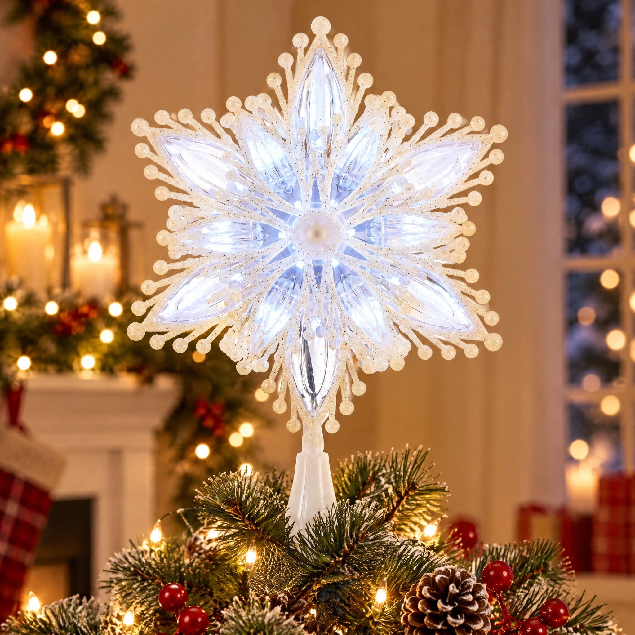 LED Snowflake Christmas Tree Topper, White, 12.5", by Holiday Time