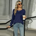 thumbnail image 6 of Bjutir Womens Long Sleeve T Shirt Fall Winter Comfortable Casual Solid Color U Neck Pleated Top Navy Xl, 6 of 8