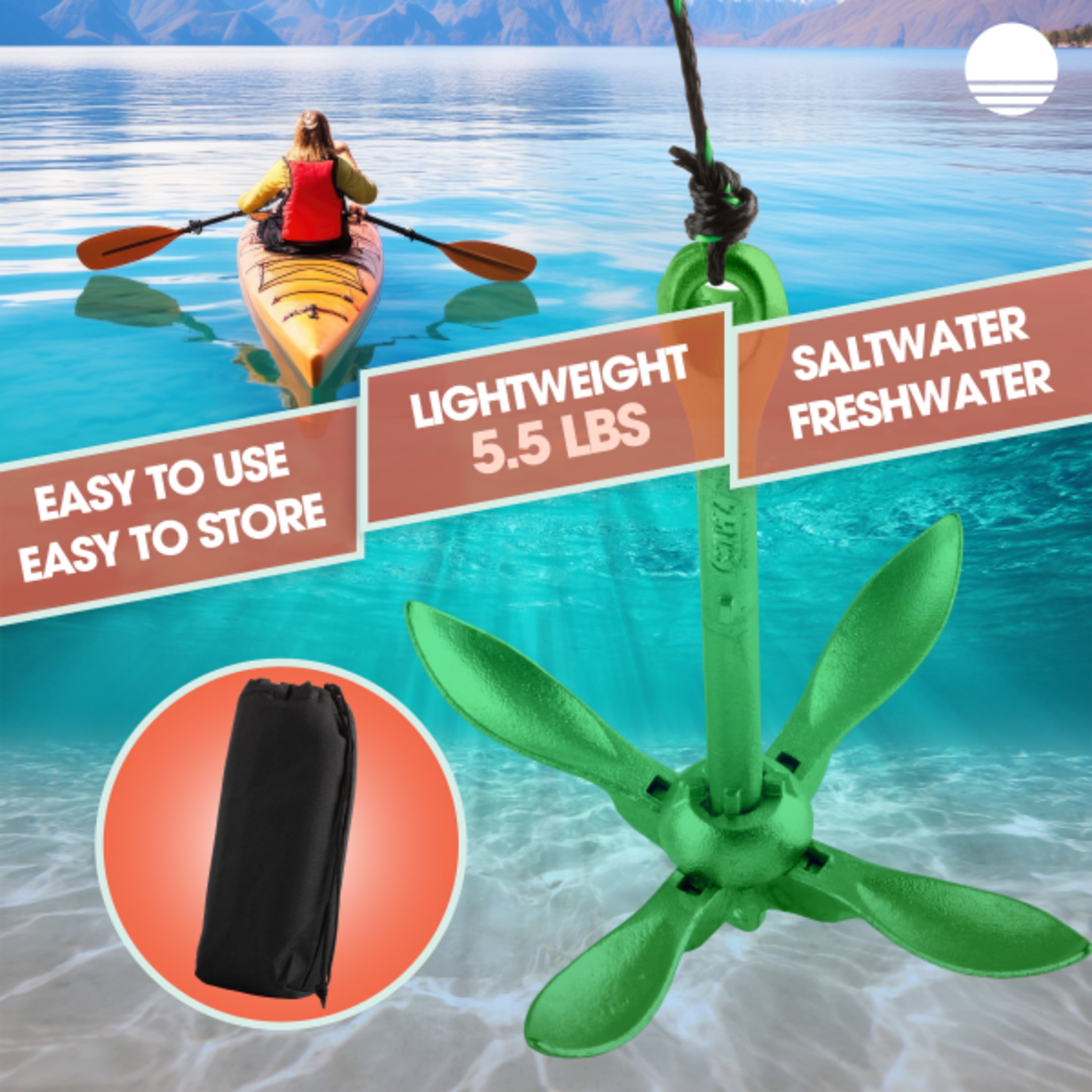 RAD Sportz 5.5lb Kayak Anchor for Paddle Board, Canoe or Jet Ski, Green