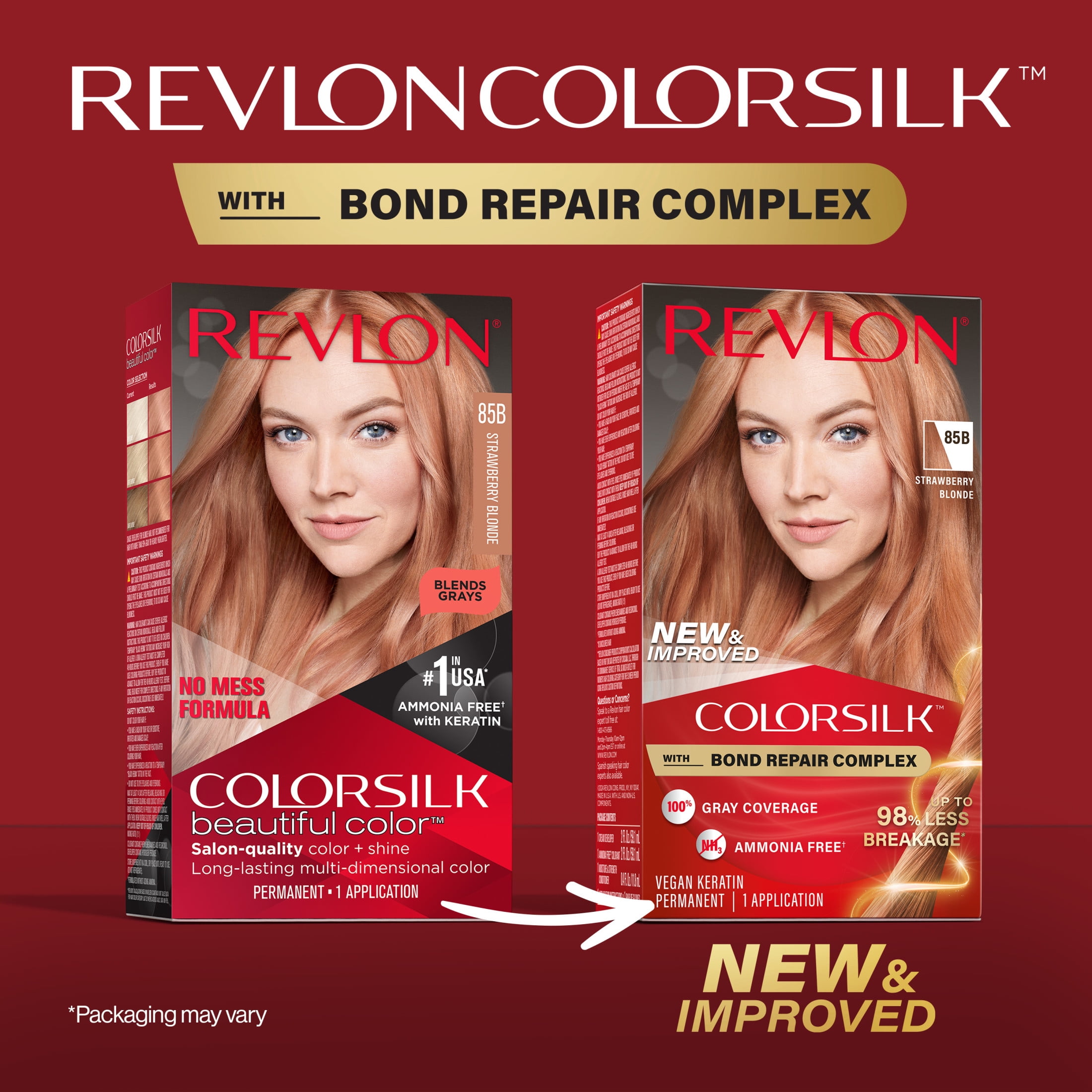 (3 pack) Revlon ColorSilk Permanent Hair Color, Bond Repair Complex, 85B Strawberry Blonde, 1 pack  (图4) (3 pack) Revlon ColorSilk Permanent Hair Color, Bond Repair Complex, 85B Strawberry Blonde, 1 pack  (图4)
