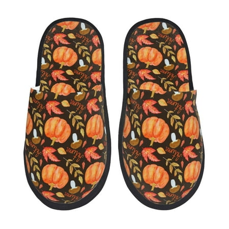 

Disketp Autumn Pumpkin Fuzzy House Memory Foam Slippers Furry Fur Lined Bedroom Shoes Cozy Indoor-Large