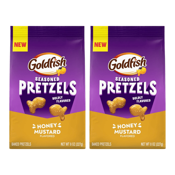 Goldfish Honey Mustard Seasoned Pretzels, Snack, 8 oz Bags – 2 Pack