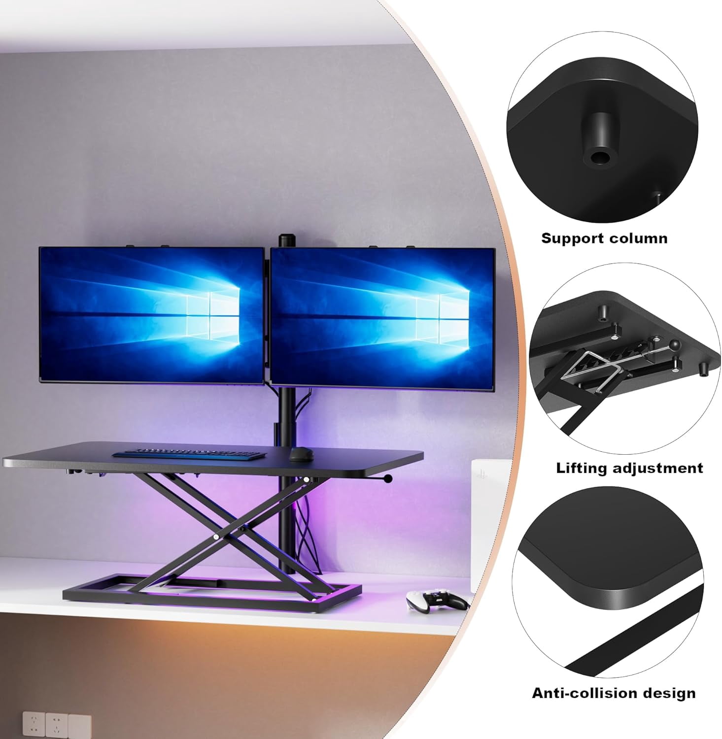 Black Small Single 32 inch Scissors Lift Keyboard and Mouse Riser ,Height Adjustable Standing Desk Converter,for Ergonomic Sit Stand Workstations (32 inch)