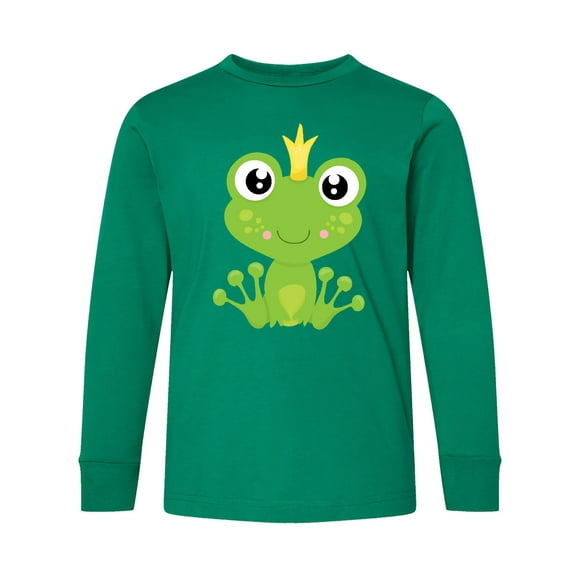 Inktastic Cute Frog, Green Frog, Frog Prince, Crown Long Sleeve Youth T-Shirt