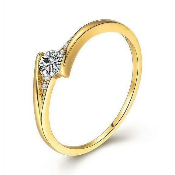 Gold Round Engagement Ring: European Style Alloy Fashion Ring for Women  Electroplated with Artificial Gems