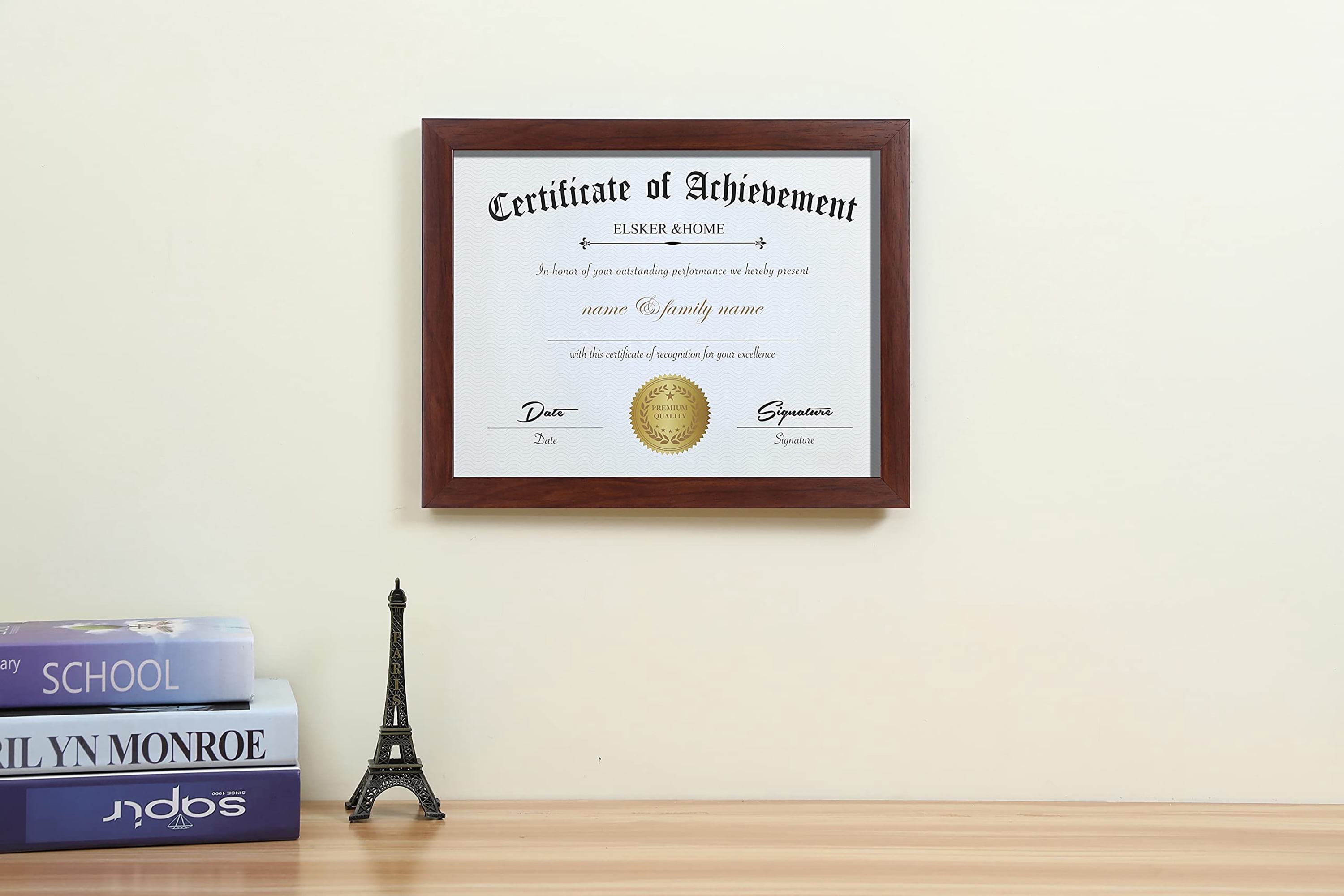 ELSKER&HOME 8.5x11 Certificate Frame, Classic Coffee Color Frame, Displays Diploma&Document 8.5x11 Inch